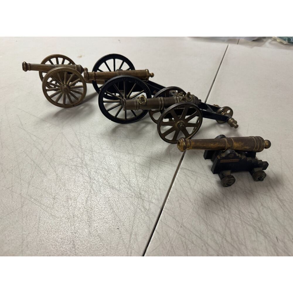 Vintage Nautical Solid Cast Iron and Brass Cannon Ship Desk Lot of 4